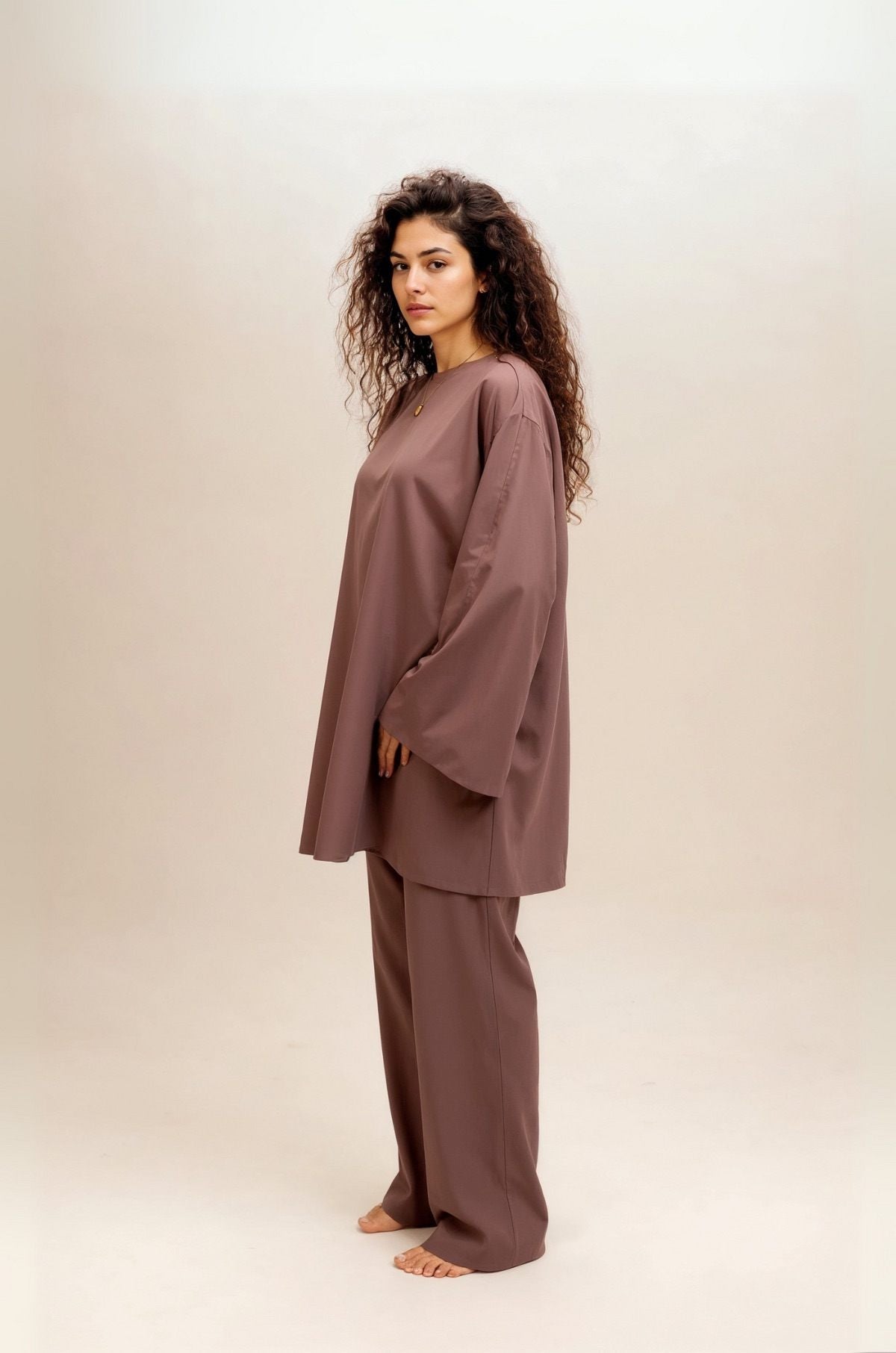 Nimirah Burkini Mocha – modest swimwear with hijab, quick-dry fabric detail