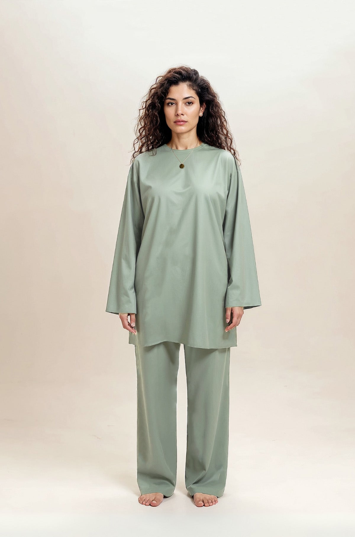Nimirah Burkini Matcha – modest swimwear set with hijab, front view