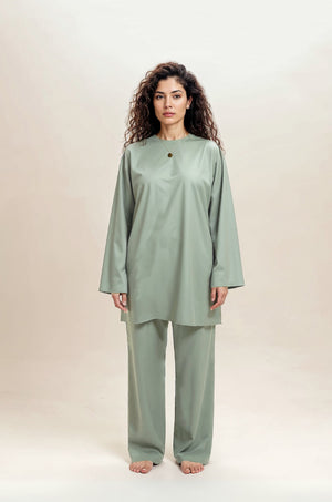 Nimirah Burkini Matcha – modest swimwear set with hijab, front view