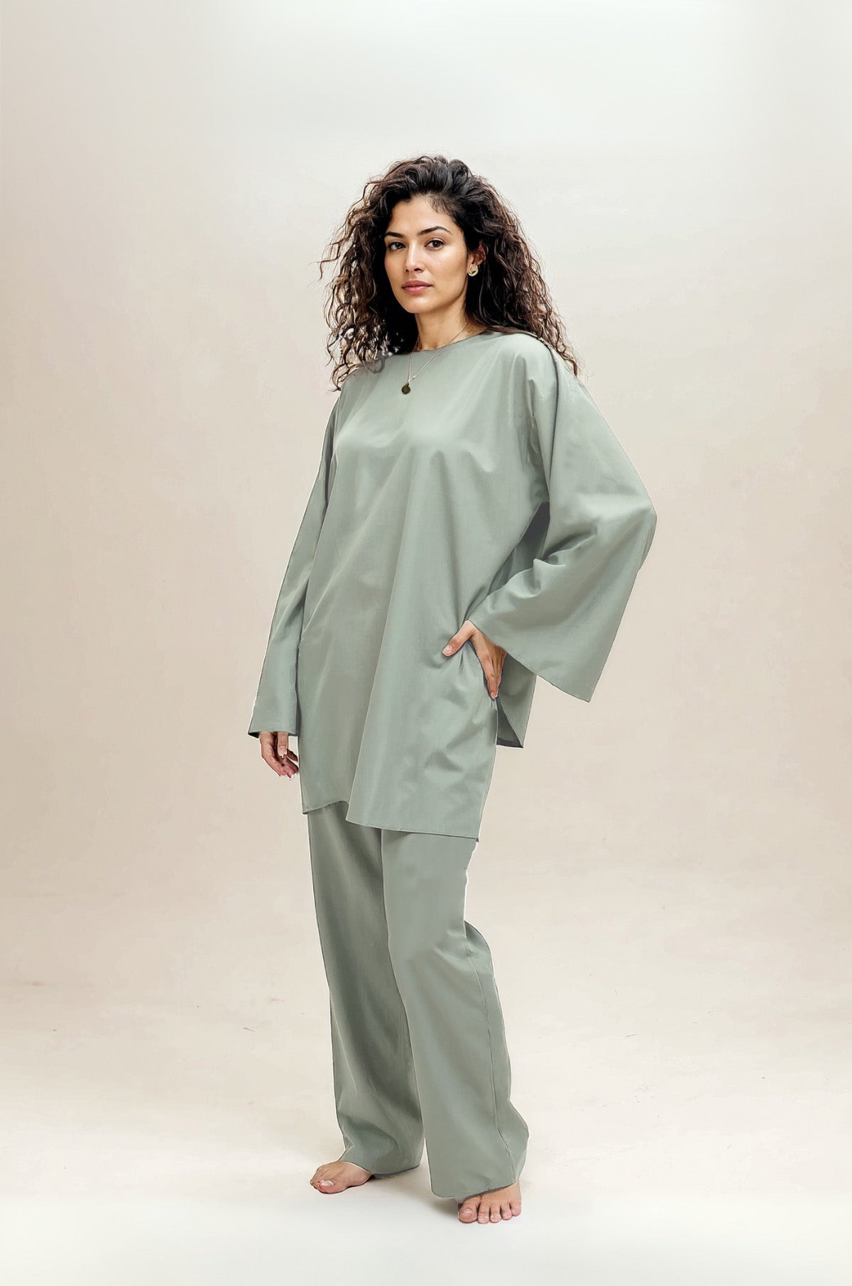 Nimirah Burkini Matcha – modest swimwear set with hijab, view